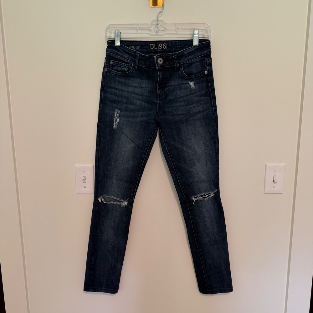 DL1961 Margaux Instasculpt Distressed Skinny Jeans Dark Indigo 26